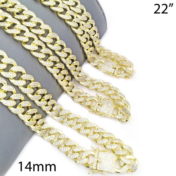 14K GOLD MICRO PAVED CUBAN CHAIN 14MM